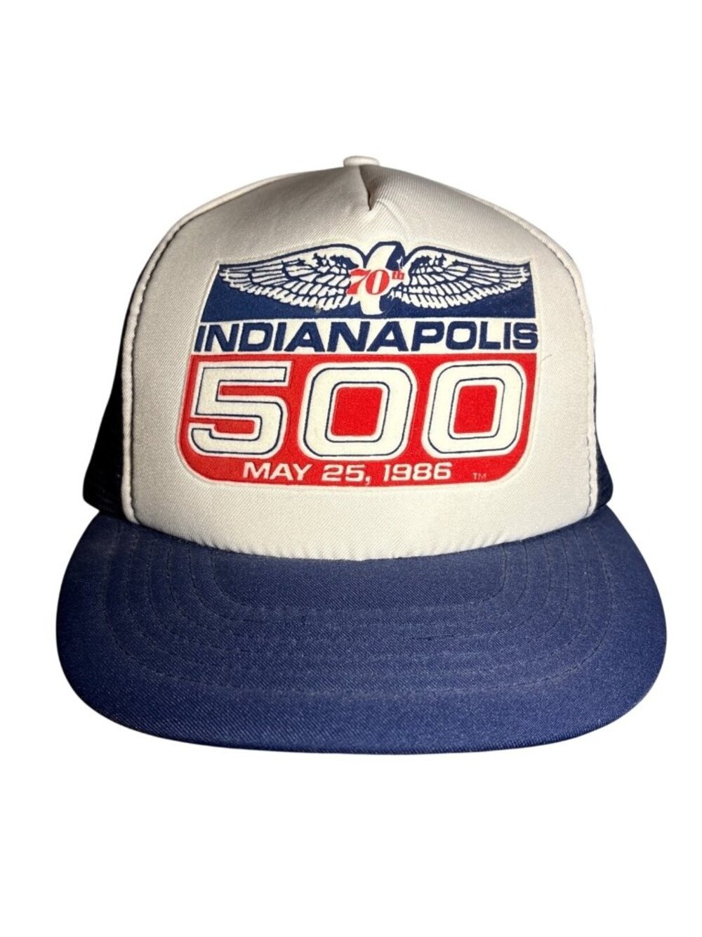 Vintage Indianapolis 500 Hat 70th Anniversary Trucker Mesh Cap 1986 Navy White R